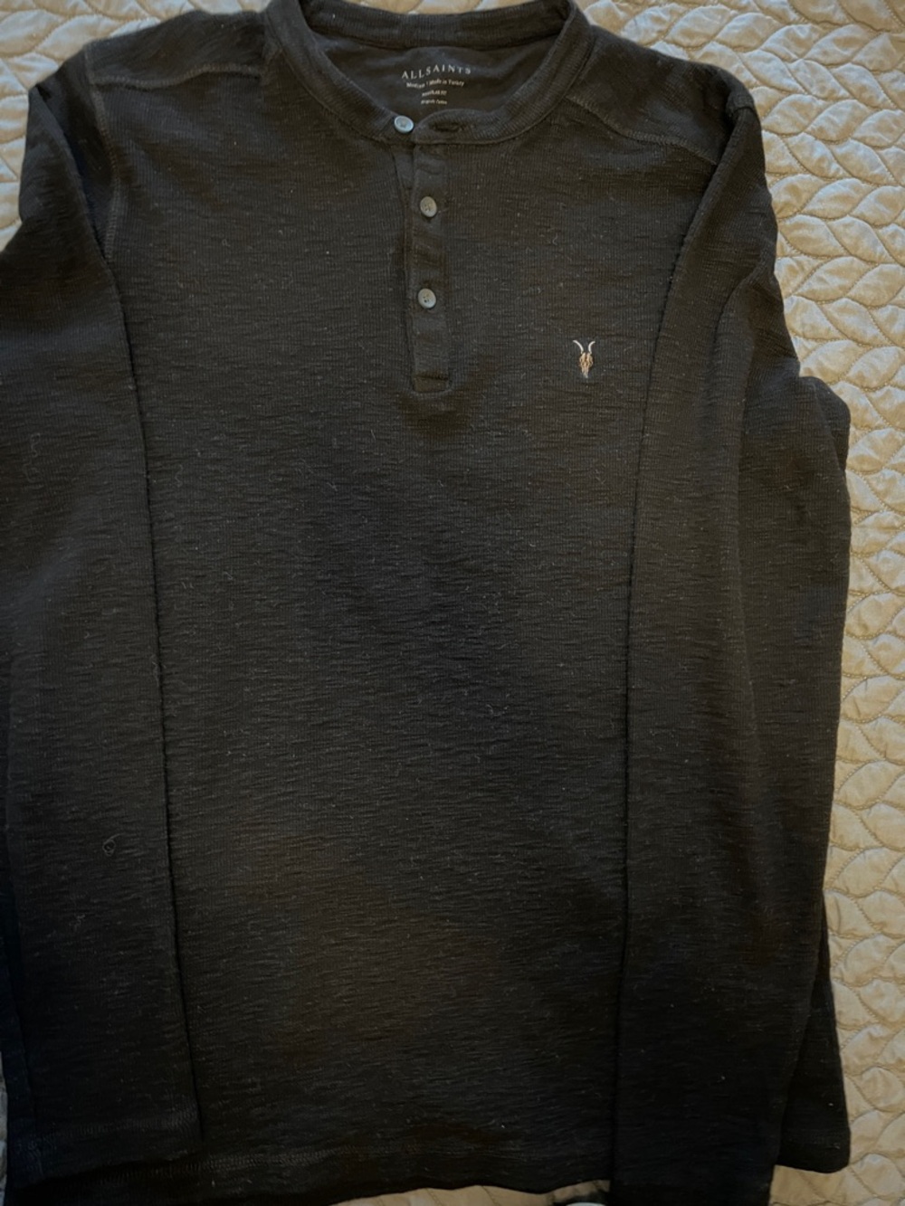AllSaints Black Long Sleeve Henley Shirt